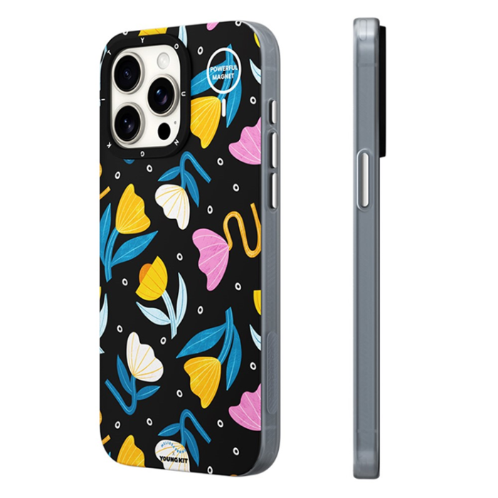 YOUNGKIT - YOUNGKIT iPhone 15 Pro Mobilskal MUScx001-Flowers - Svart