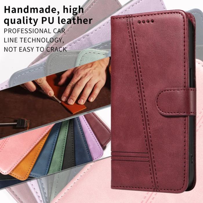OEM - T-Shape Samsung Galaxy S26 Plus Plånboksfodral Konstläder Ställ - Vinröd