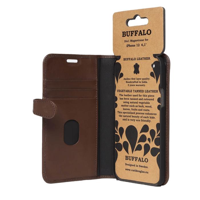 BUFFALO - BUFFALO äkta läder Plånboksfodral tilliPhone 12 & 12 Pro - Brun