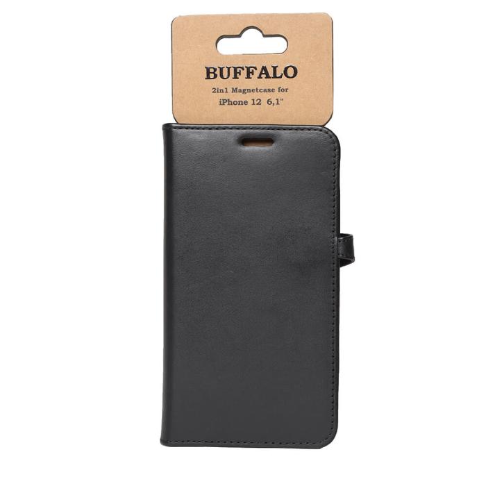 BUFFALO - BUFFALO äkta läder Plånboksfodral tilliPhone 12 & 12 Pro - Svart