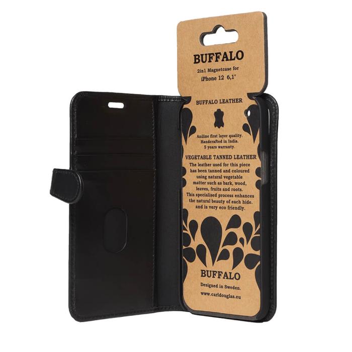 BUFFALO - BUFFALO äkta läder Plånboksfodral tilliPhone 12 & 12 Pro - Svart