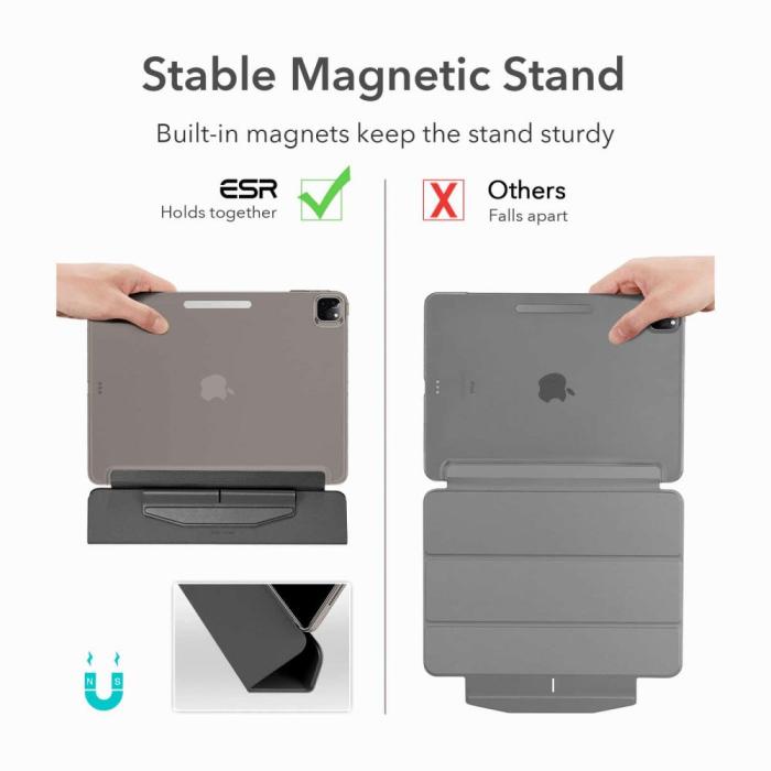 UTGATT5 - ESR - Ascend Trifold & Härdat Glas iPad Pro 12.9 2021 - Grå