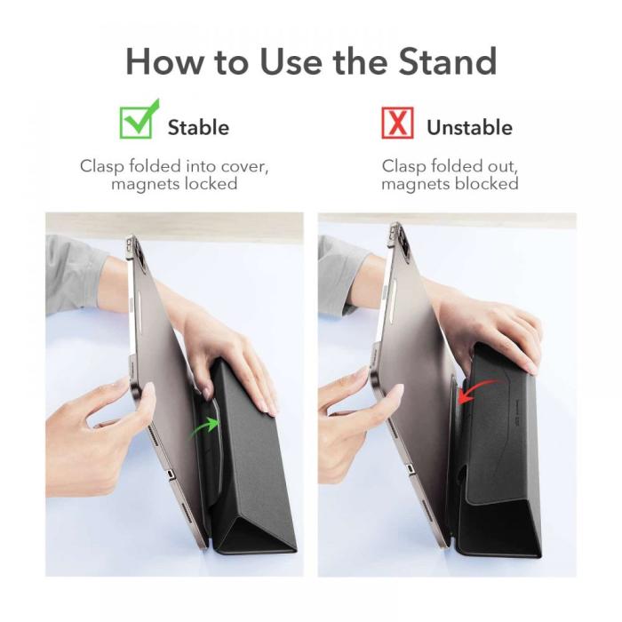 UTGATT5 - ESR - Ascend Trifold & Härdat Glas iPad Pro 12.9 2021 - Grå