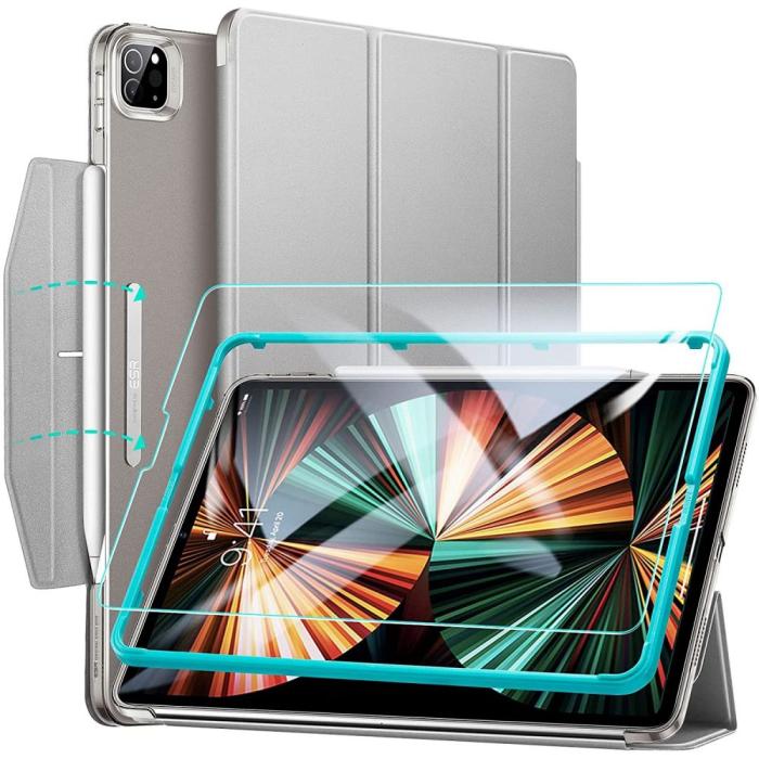UTGATT5 - ESR - Ascend Trifold & Härdat Glas iPad Pro 12.9 2021 - Grå