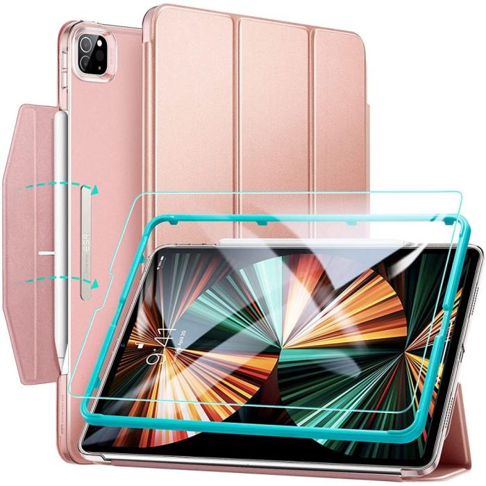UTGATT5 - ESR - Ascend Trifold & Härdat Glas iPad Pro 12.9 2021 - Rose Gold