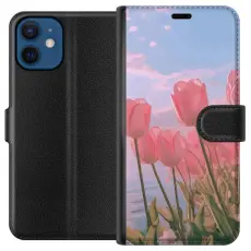 iSecrets - Pl&aring;nboksfodral till Apple iPhone 12 mini med Rosa Tulpaner