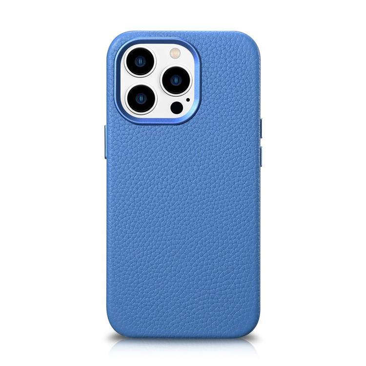 iCarer iPhone 14 Pro Max Skal Magsafe Äkta Läder Litchi Premium - Ljusblå | 2353 | AlltMobil