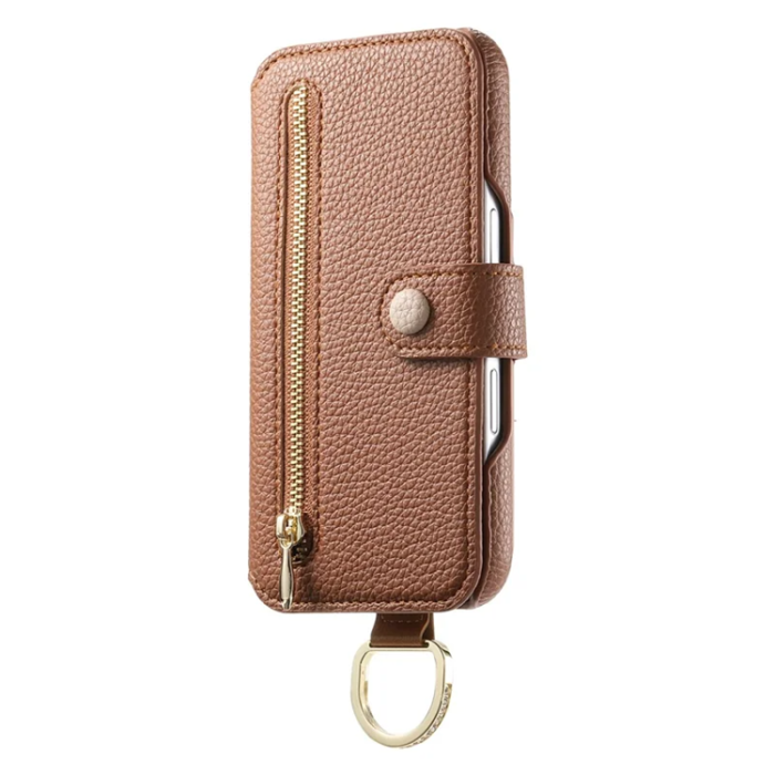 A-One Brand - iPhone 17 Pro Max Konstläder Plånboksfodral RFID-Skydd Zipper - Brun