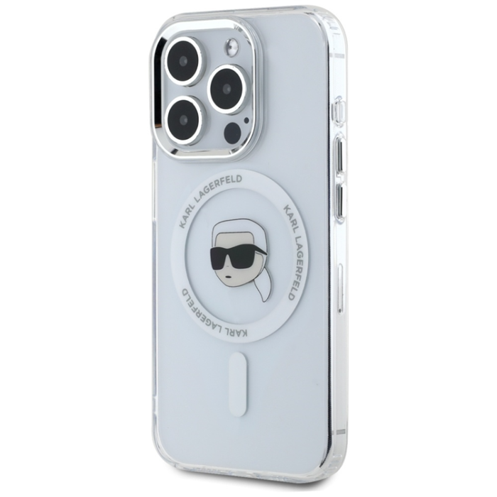 KARL LAGERFELD - Karl Lagerfeld iPhone 15 Pro Mobilskal Magsafe Metal Karl Head - Vit
