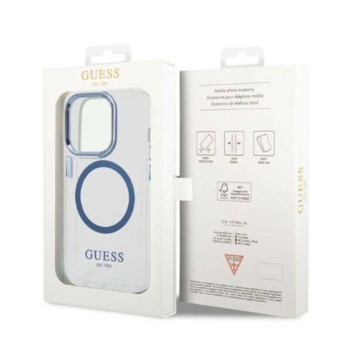 Guess - GUESS iPhone 14 Pro Skal Magsafe Metal Outline - Blå