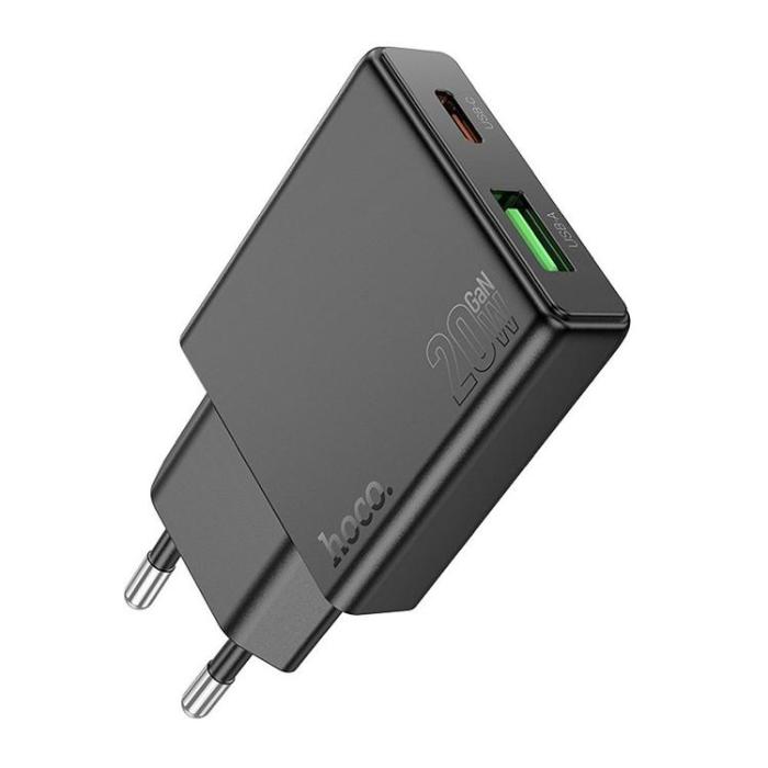 Hoco - Hoco Snabbladdare PD 20W USB-A USB-C QC3.0 3A N38 - Svart