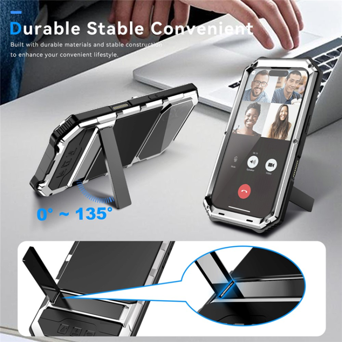 R-JUST - R-JUST iPhone 17 Mobilskal med Härdat Glas Kickstand - Silver