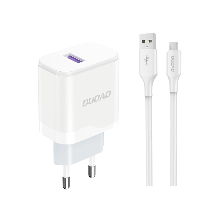 Dudao Väggladdare A20EU USB-A 18W + Micro USB Kabel - Vit (Micro USB) | 505295 | AlltMobil