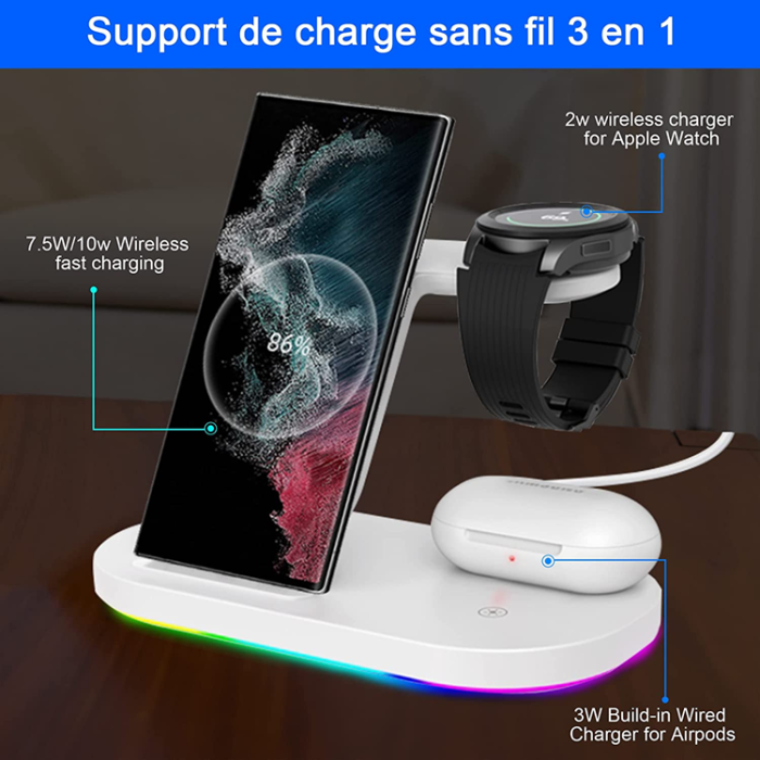 A-One Brand - 3-in-1 Trådlös Laddare till Samsung-enheter - Vit