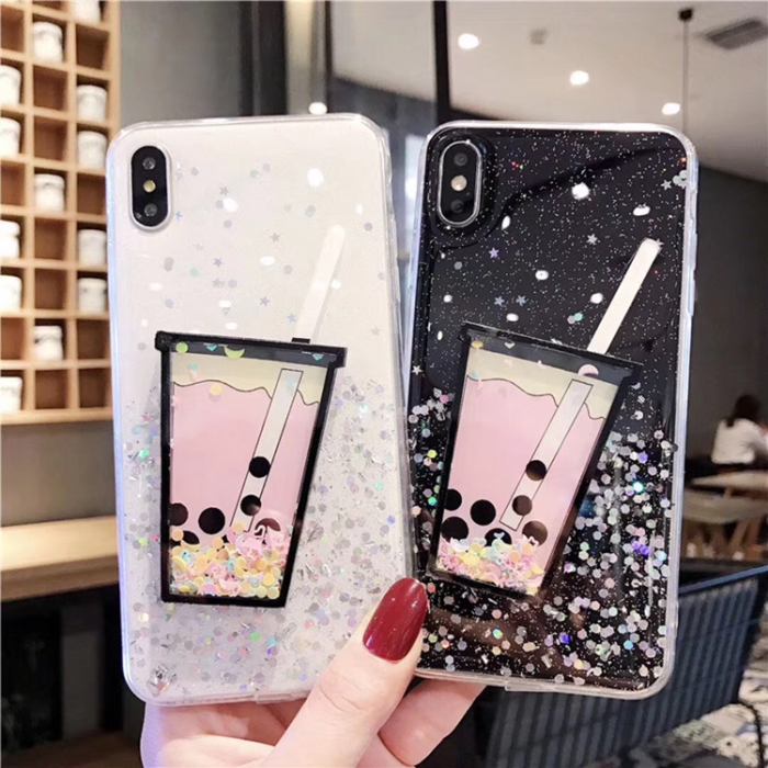 A-One Brand - iPhone 7/8/SE (2020/2022)Mobilskal Boba Milk Tea Sequins - Vit