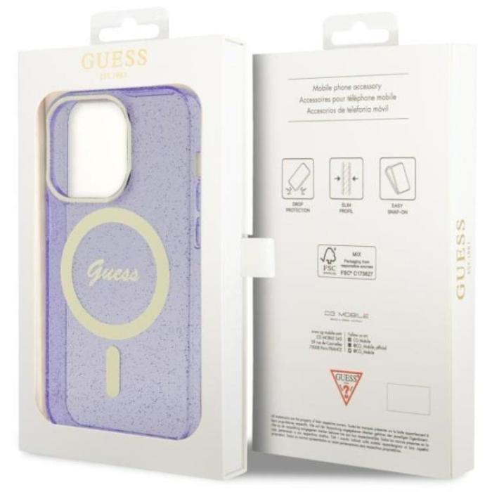 Guess - Guess iPhone 14 Pro Max Mobilskal MagSafe Glitter Guld - Lila