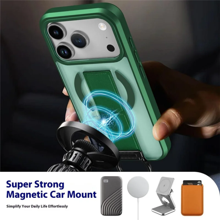 A-One Brand - iPhone 17 Pro Max Mobilskal Magsafe D-Ring Kickstand - Grön