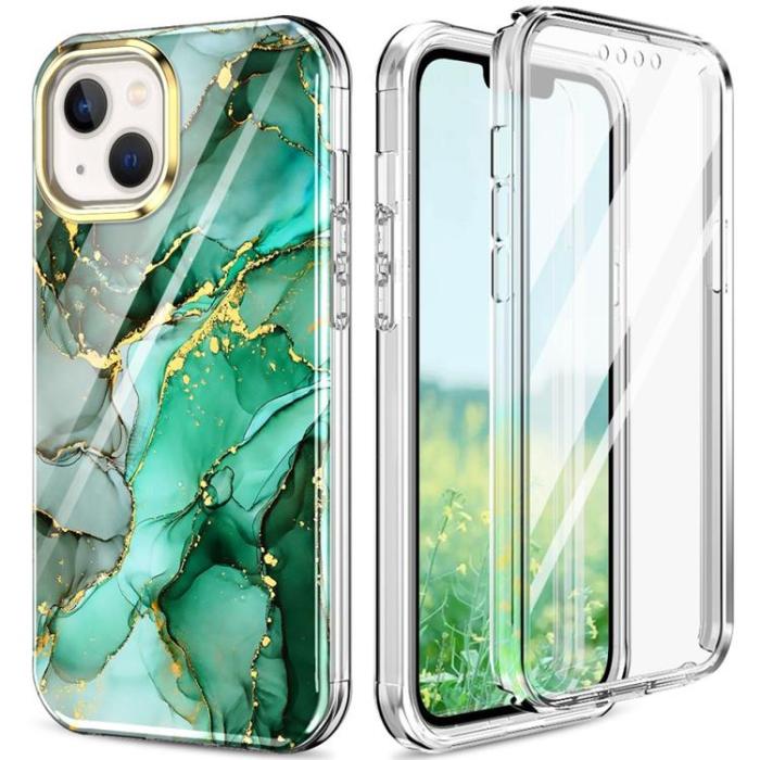 OEM - iPhone 14 Plus Skal 360 Marble - Grön