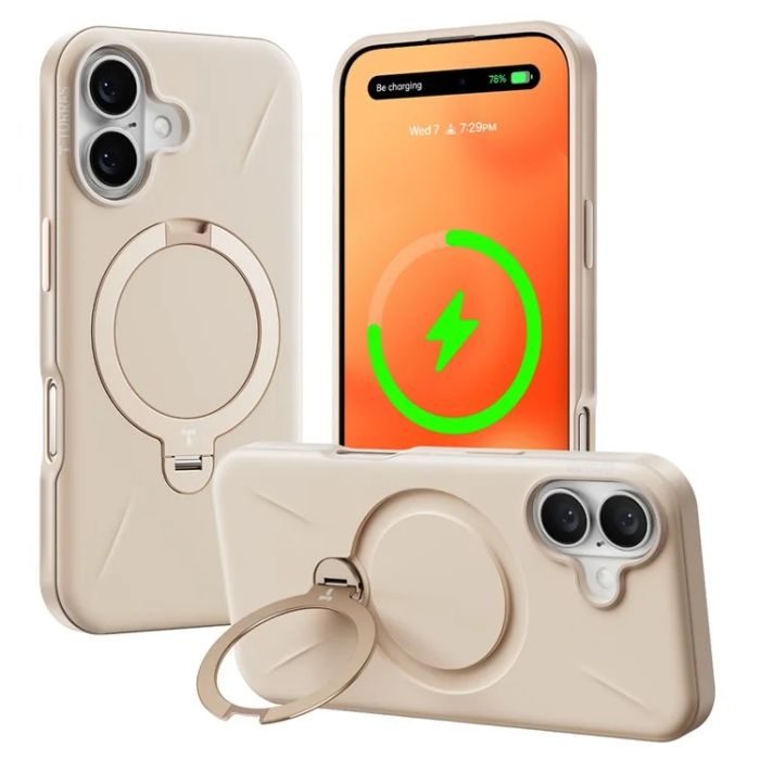 Torras - Torras iPhone 16 Mobilskal Magsafe Ostand Q Pro - Guld