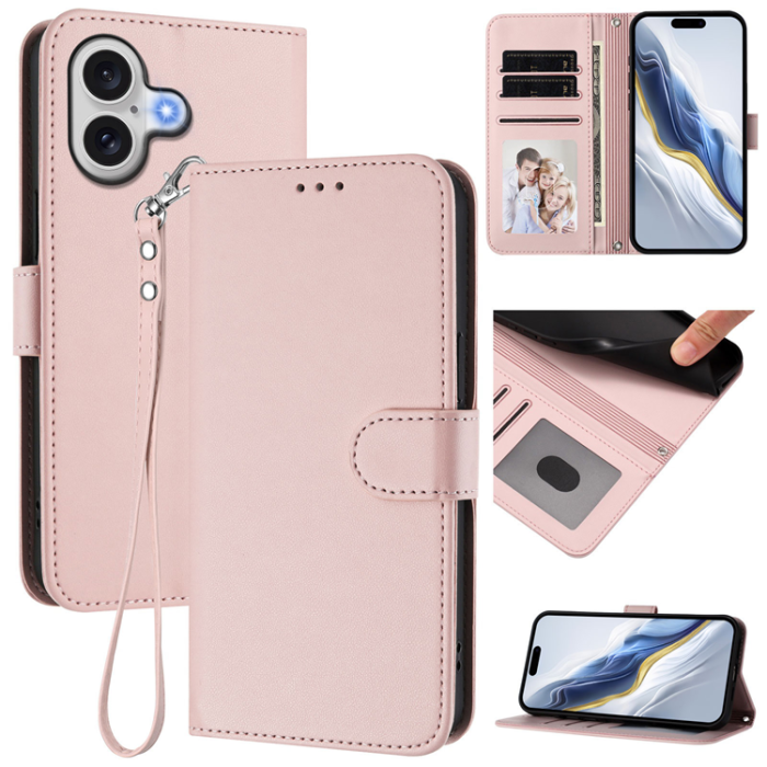 A-One Brand - iPhone 17 Plånboksfodral Läder med Handledsrem - Rosa
