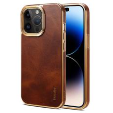 DENIOR - DENIOR Mobilskal till iPhone 15 Pro Max i &auml;kta l&auml;der och PC - Brun