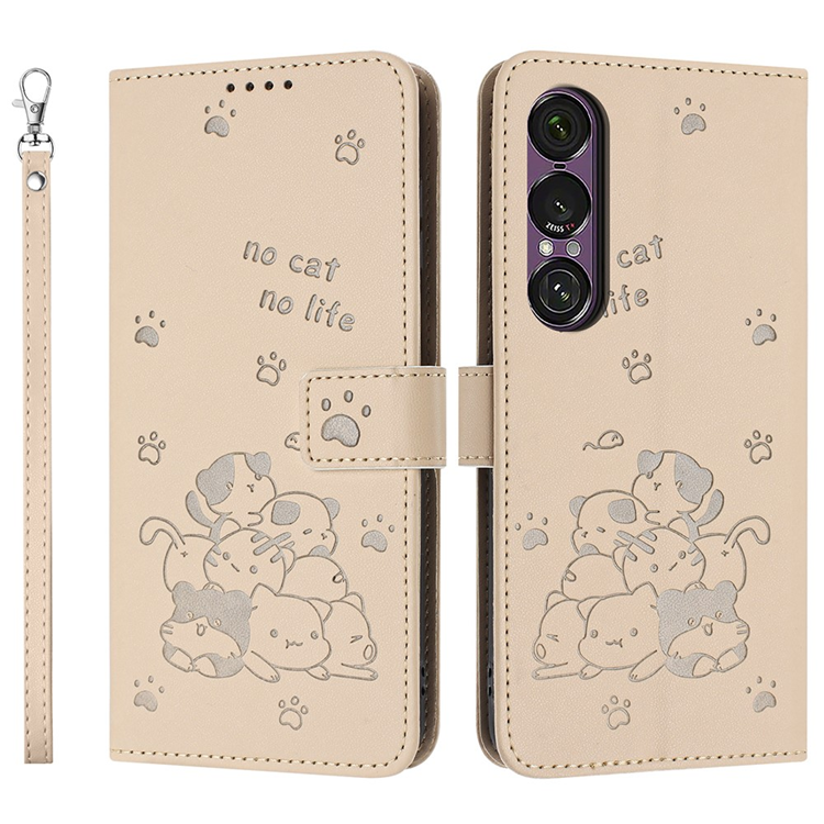 Sony Xperia 1 VII Plånboksfodral Cats Imprint - Beige | 2353 | AlltMobil