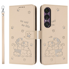 A-One Brand - Sony Xperia 1 VII Plånboksfodral Cats Imprint - Beige