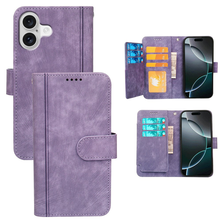 iPhone 17 Plånboksfodral Line Pattern Läder - Lila | 2353 | AlltMobil
