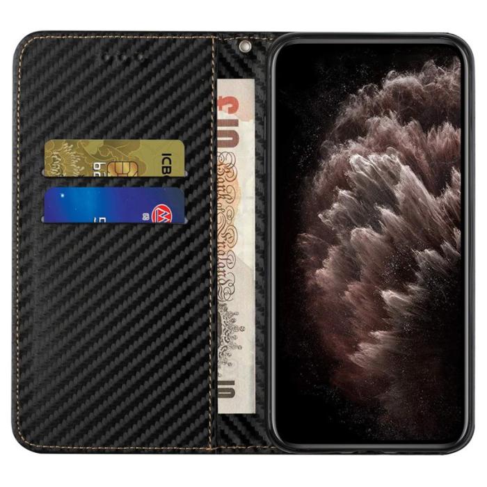 OEM - Samsung Galaxy A35 5G Skal Äkta Läder Kolfiber Textur - Svart