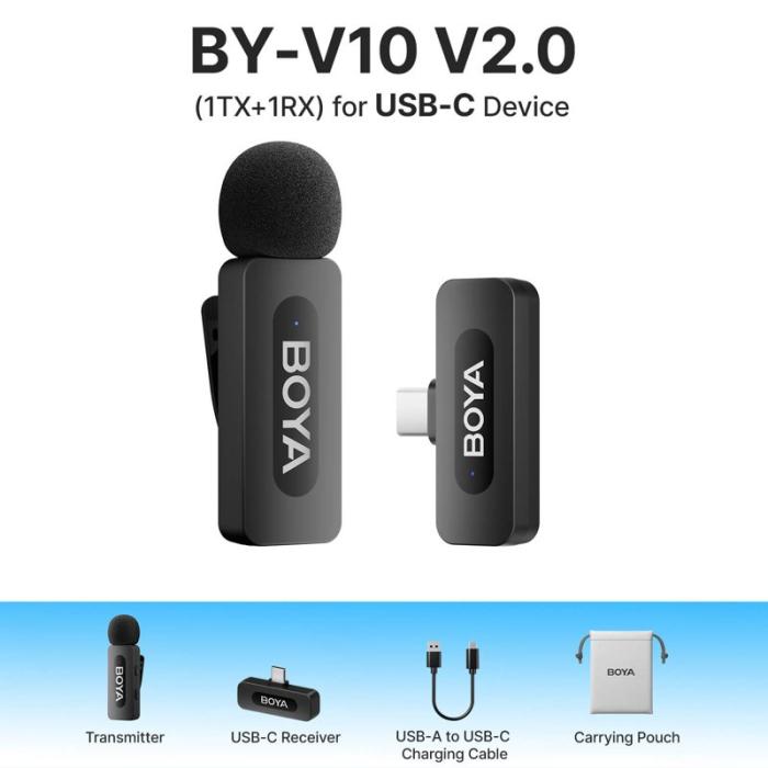 BOYA - BOYA Mikrofon By-V10 V2.0 Mini USB-C Trådlös 2,4 GHz