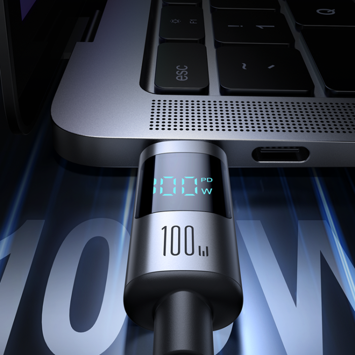 Joyroom - Joyroom USB-C - USB-C kabel 100W 1.2m med Display - Svart