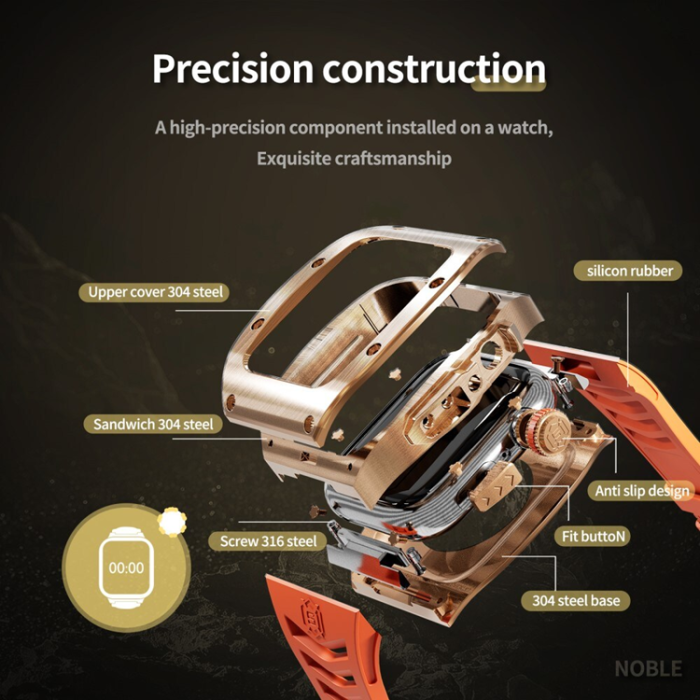 SHELLBOX - SHELLBOX Apple Watch 44mm Armband Silikon Metal - Orange/Rosa