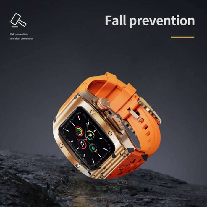 SHELLBOX - SHELLBOX Apple Watch 44mm Armband Silikon Metal - Orange/Rosa