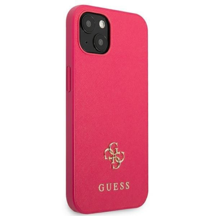 Guess - Guess iPhone 13 Mini Skal Saffiano Small Metall Logo - Rosa