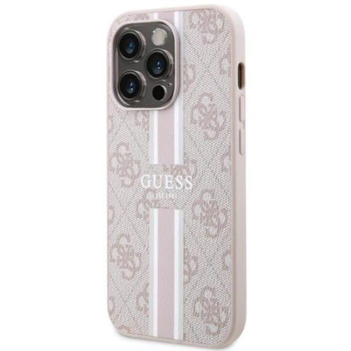 Guess - Guess iPhone 14 Pro Mobilskal MagSafe Printed Stripes Rosa