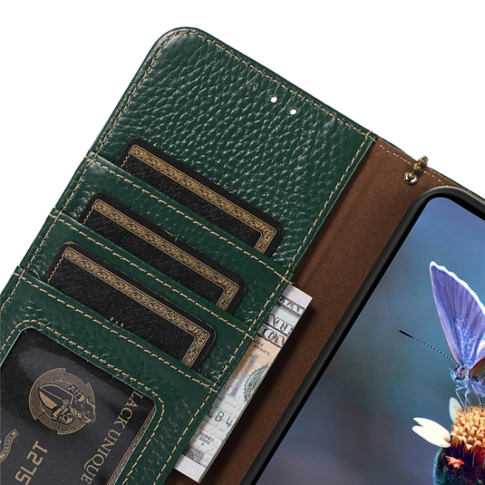 A-One Brand - OnePlus 15 5G Plånboksfodral Äkta Läder RFID Blocking - Grön