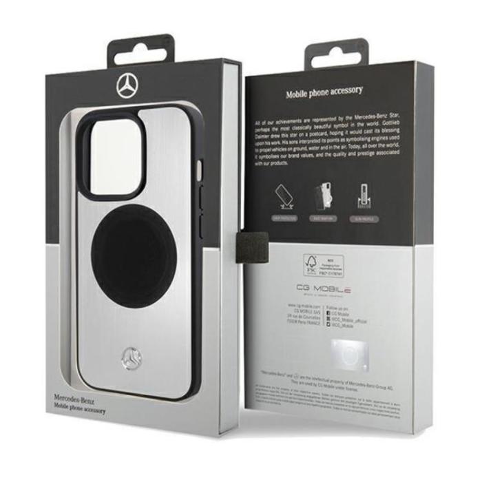 Mercedes - Mercedes iPhone 15 Pro Mobilskal MagSafe Läder & Alu - Silver