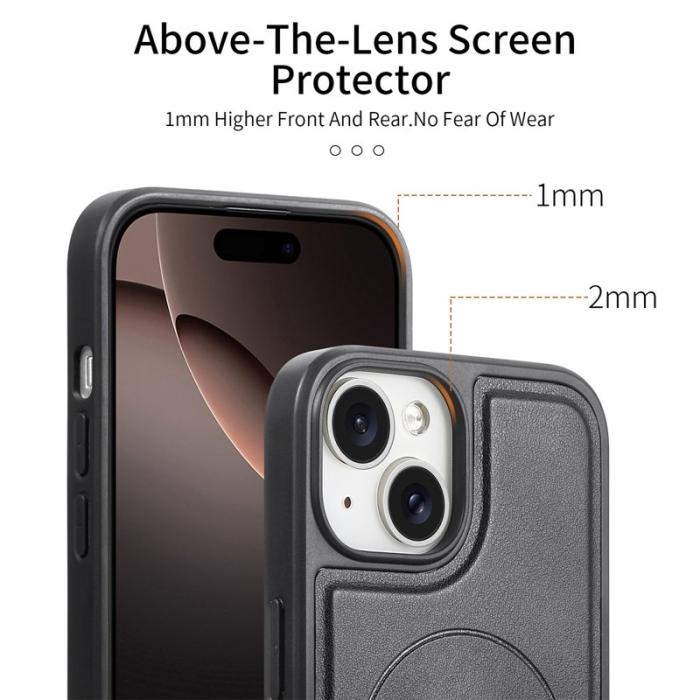 CASENEO - CASENEO iPhone 15 Plus / 14 Plus Fodral - KonstLäder + PC - Svart