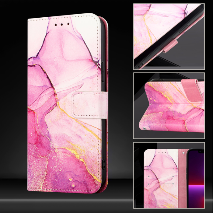 A-One Brand - OnePlus 15 Plånboksfodral Marble Pattern Läder - Rosa/Lila/Guld