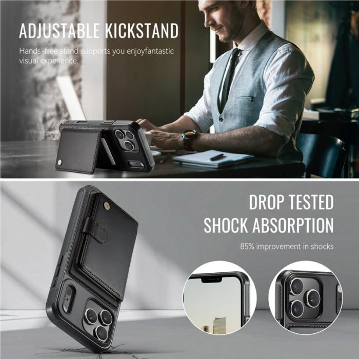 JEEHOOD - JEEHOOD J09 Mobilskal till iPhone 17 Pro RFID Låsfunktion Läder Svart