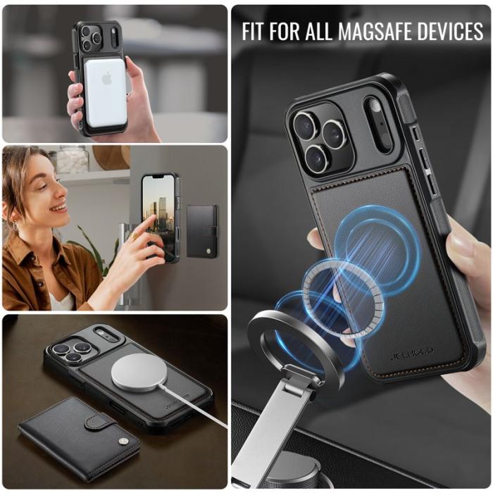 JEEHOOD - JEEHOOD J09 Mobilskal till iPhone 17 Pro RFID Låsfunktion Läder Svart