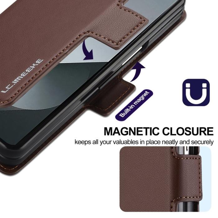 LC.imeeke - LC.IMEEKE L1 för Samsung Galaxy Z Fold5 Plånboksfodral Konstläder - Brun