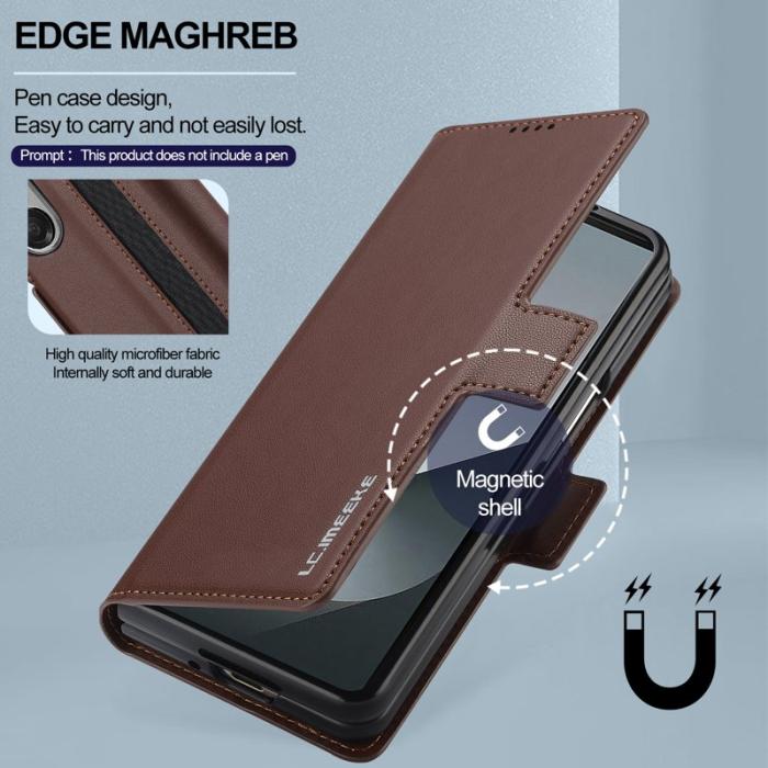 LC.imeeke - LC.IMEEKE L1 för Samsung Galaxy Z Fold5 Plånboksfodral Konstläder - Brun