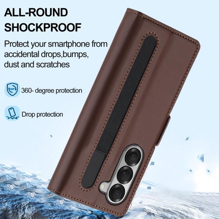 LC.imeeke - LC.IMEEKE L1 för Samsung Galaxy Z Fold5 Plånboksfodral Konstläder - Brun