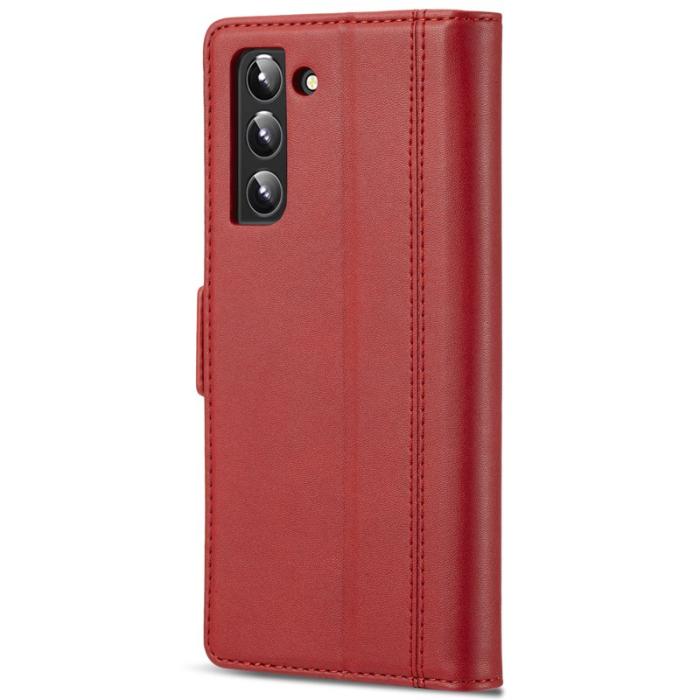LC.imeeke - LC.IMEEKE Samsung Galaxy S22 Plånboksfodral i Konstläder - Röd
