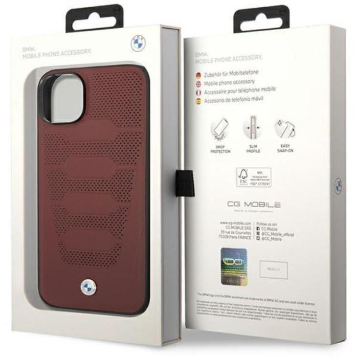 BMW - BMW iPhone 14 Mobilskal Läder Seats Pattern - Burgundy
