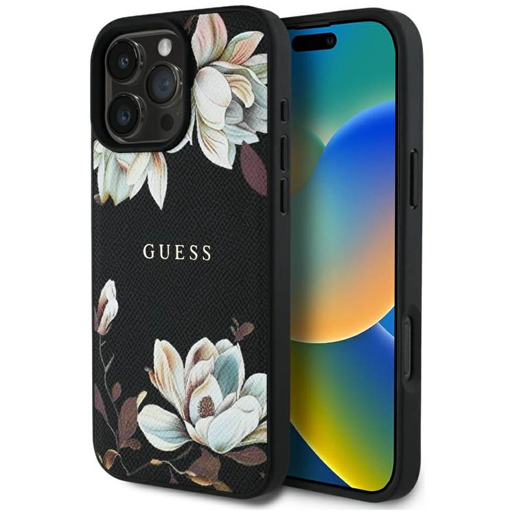 Guess Mobilskal till iPhone 16 Pro Magsafe Flower Pattern - Svart