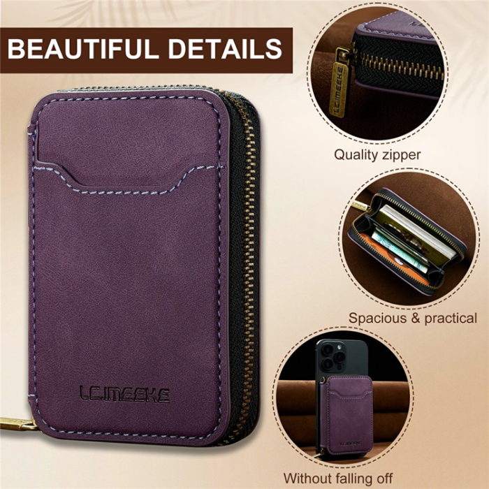 LC.imeeke - LC.IMEEKE Magsafe Korthållare L6 Zipper RFID Blocking - Lila