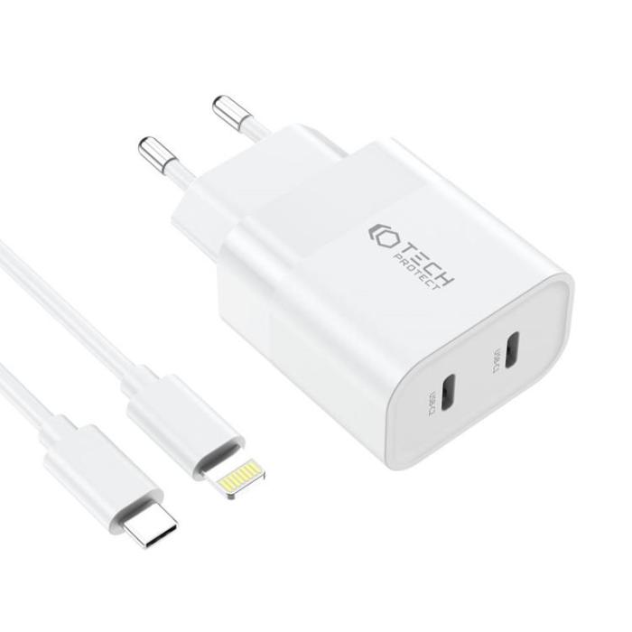 Tech-Protect - Tech-Protect Väggladdare 2-Port Type-C - Vit
