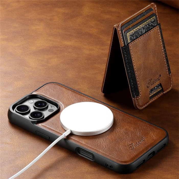 SUTENI - SUTENI iPhone 16 Pro Mobilskal MagSafe Korthållare H17 - Brun